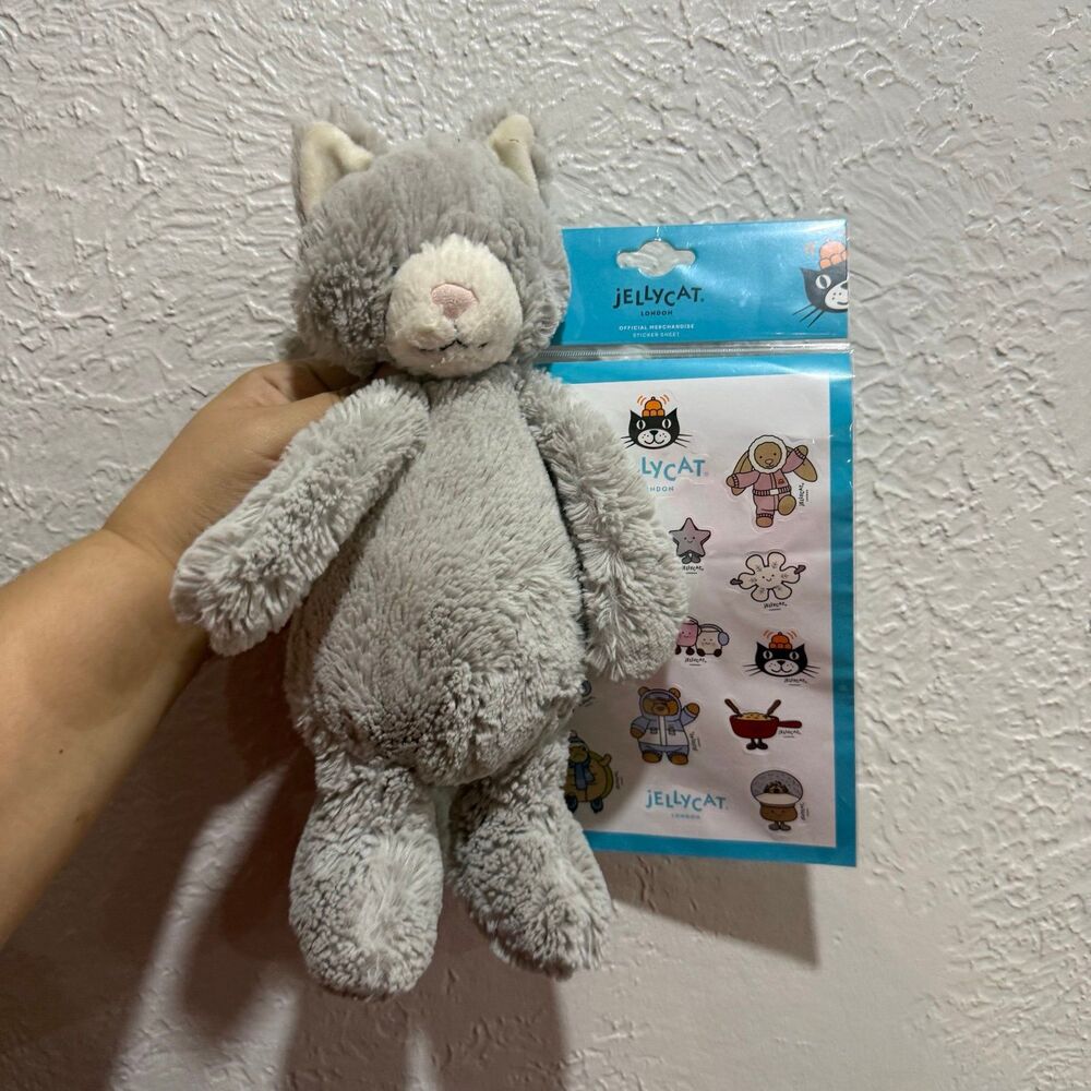 Jellycat Bashful Kitty Cat Gray White Medium Plush Toy Lovey Stuffed